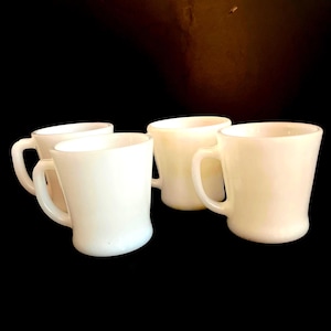Set of Four Vintage White Milk Glass Coffee Mugs, 6 oz capacity