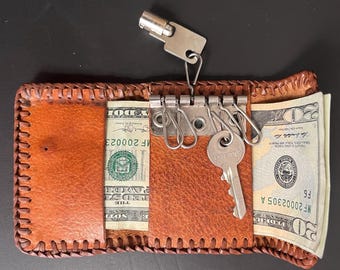 Vintage Leder Tri Fold Schlüsselhalter Brieftasche, Braun - Hält 6 Schlüssel