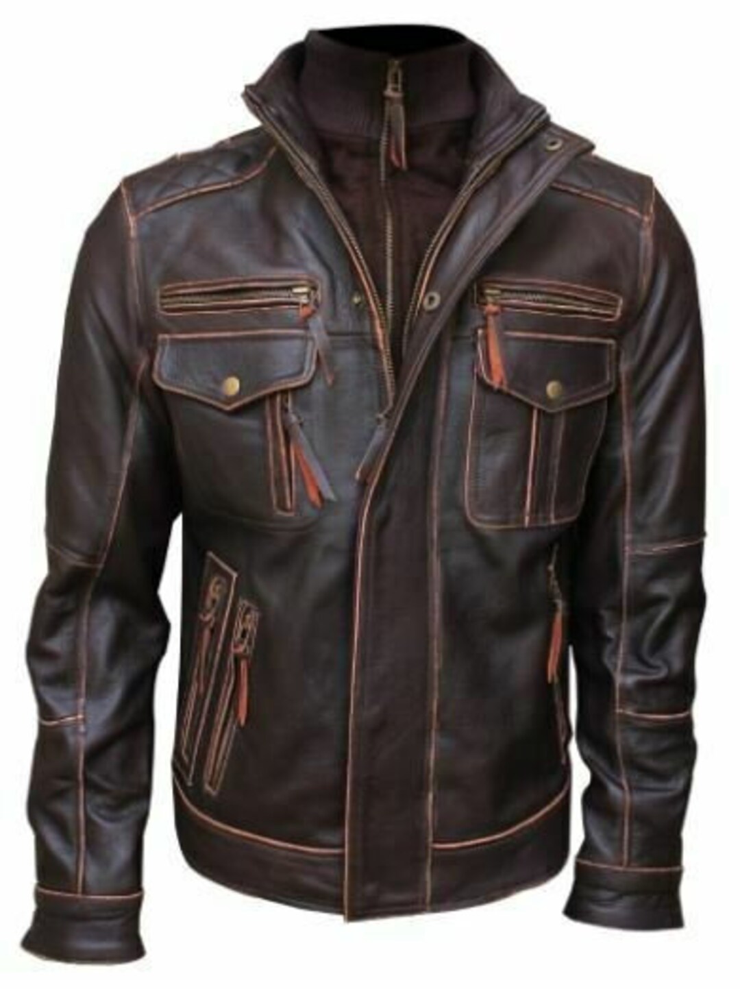 Leather Jacket for Mens Motorcycle Handmade Retro Vintage Etsy