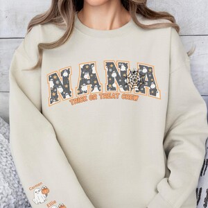 Personalized Halloween Nana Crew Neck Sweatshirt Cute Custom Kid name Halloween Shirt  Funny Halloween Shirt