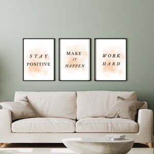 Bürodekoration, Büro Wandkunst, Motivationszitat, Inspirationszitat, Work Hard Stay Positive Make It Happen, druckbare Wandkunst 3-Teilig