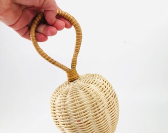 Handmade baby rattan rattle with soft jingle bell made of natural wicker great for baby shower gift time capsule or nursery decor