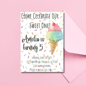 Pastel Ice Cream Birthday Invitation, Pastel 5th Birthday Invite, Ice Cream Girl Birthday Invite, Ice Cream Party, 2nd 3rd 4th 5th 6th