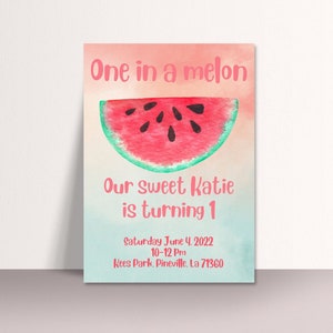 Watermelon invitation, watermelon, birthday invitation, 1st birthday, digital invitation, editable invitation, invitation template