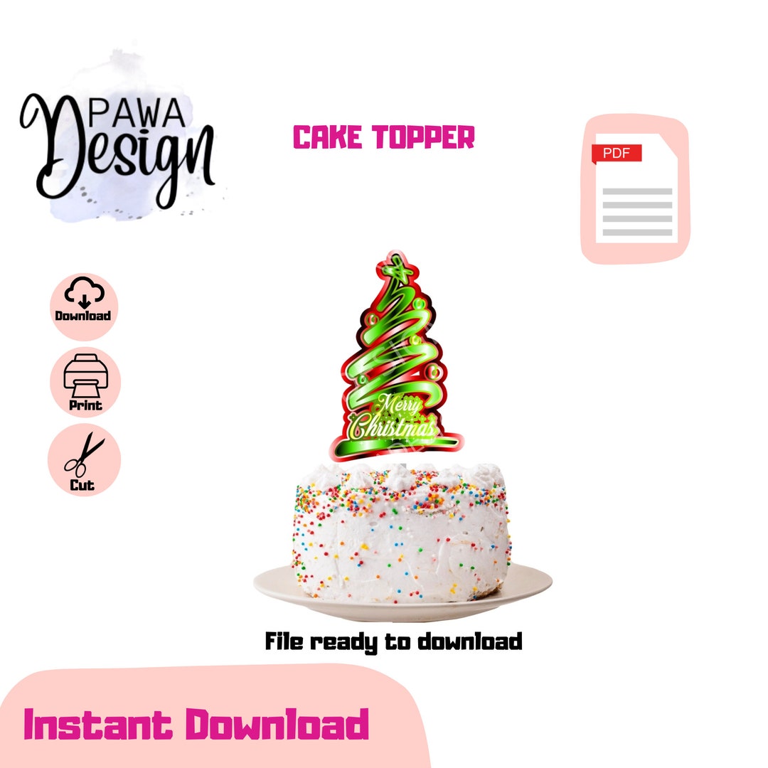 Christmas Tree Cake Topper, Christmas Cake Topper, Merry Christmas Cake