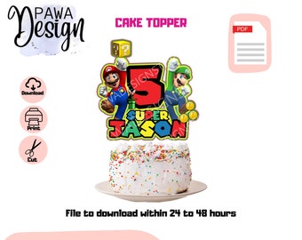 Super Mario Cake Topper, Supper Mario and Luigi Cake Topper, Super Mario Digital Cake Topper