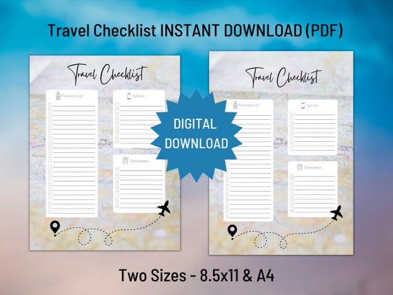 Printable Travel Checklist Digital Download Vacation Planning - Etsy