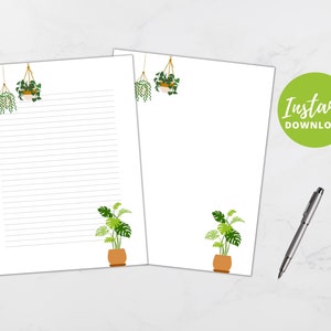 Papelería imprimible Planta de interior Papel de escritura botánico Papel de escritura de cartas A4 Carta de EE. UU. Descarga instantánea