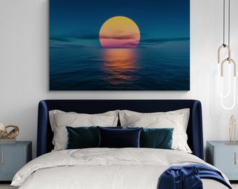 Evening Sunset Over Ocean Wall Art Sunset Wall Art Sunset Canvas Print Sunset Wall Art Ready To Hang