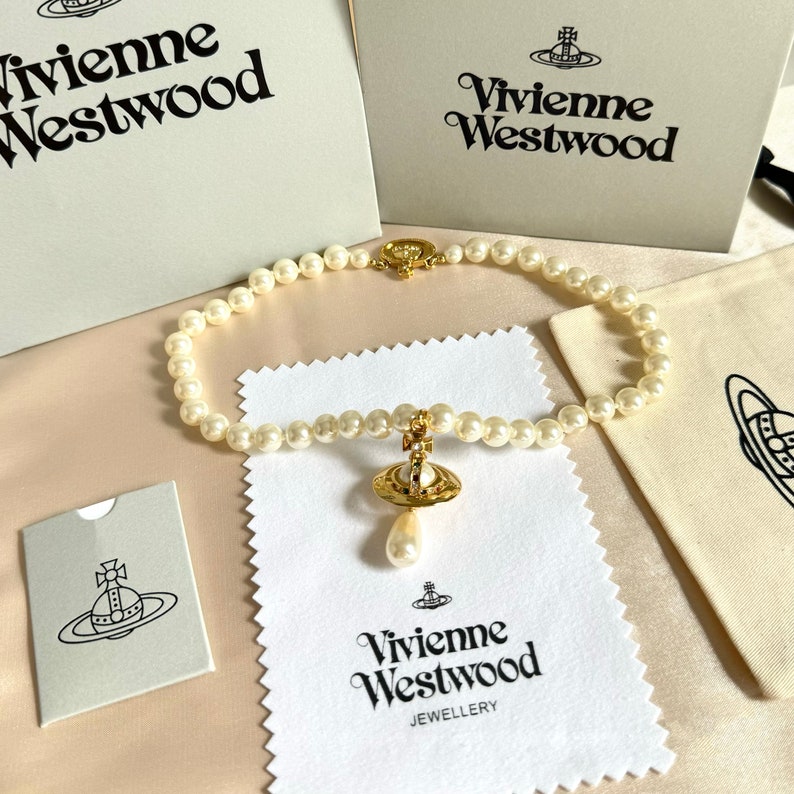 Vivienne Westwood gold pearl 3D Orb chocker necklace Gift for her image 1