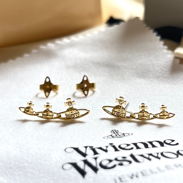 Vivienne Westwood small gold triple Orb studs earrings Gift for her