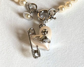 Vivienne Westwood Perlen Herz Pin Kugel Anhänger Halskette Geschenk für Sie