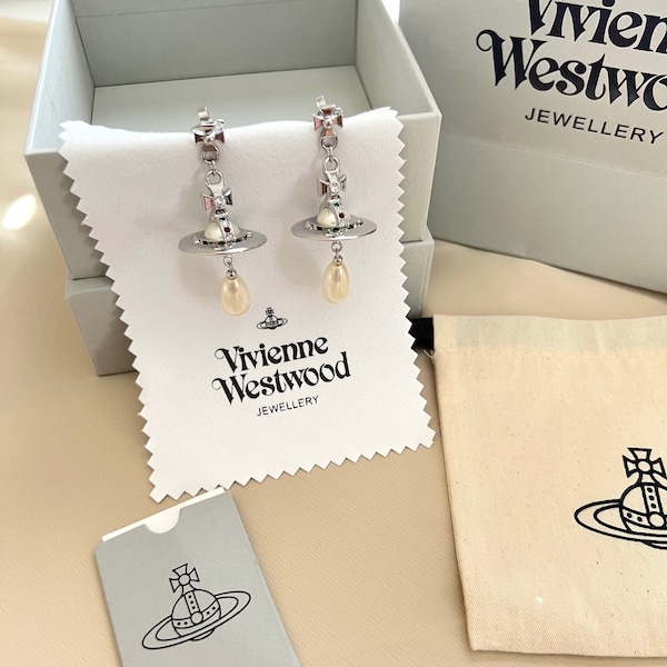 Vivienne Westwood silver pearl 3D Orb earrings Gift for her