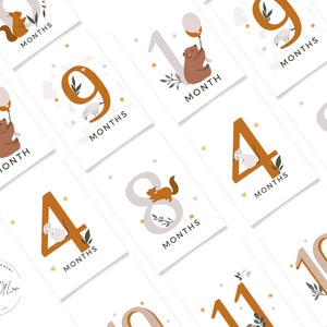 Accessoires de photo de bébé nouveau-né, étape importante de bébé imprimable, cadeaux minimalistes de babyshower, art de mur de mois de bébé, enfant Woodland Animal, téléchargement numérique