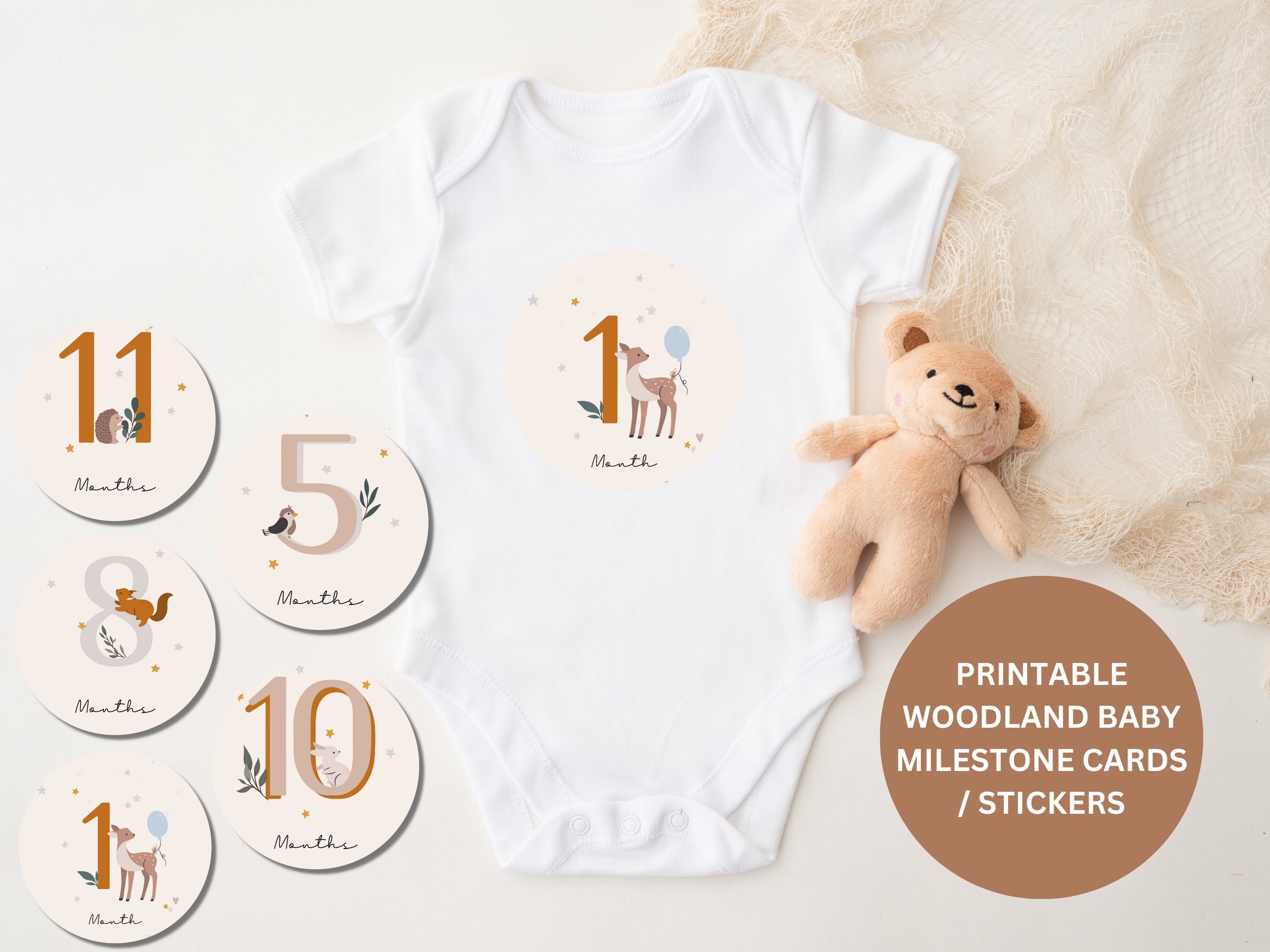 Printable Baby Month Cards Stickers PNG PDF Woodland Animal - Etsy