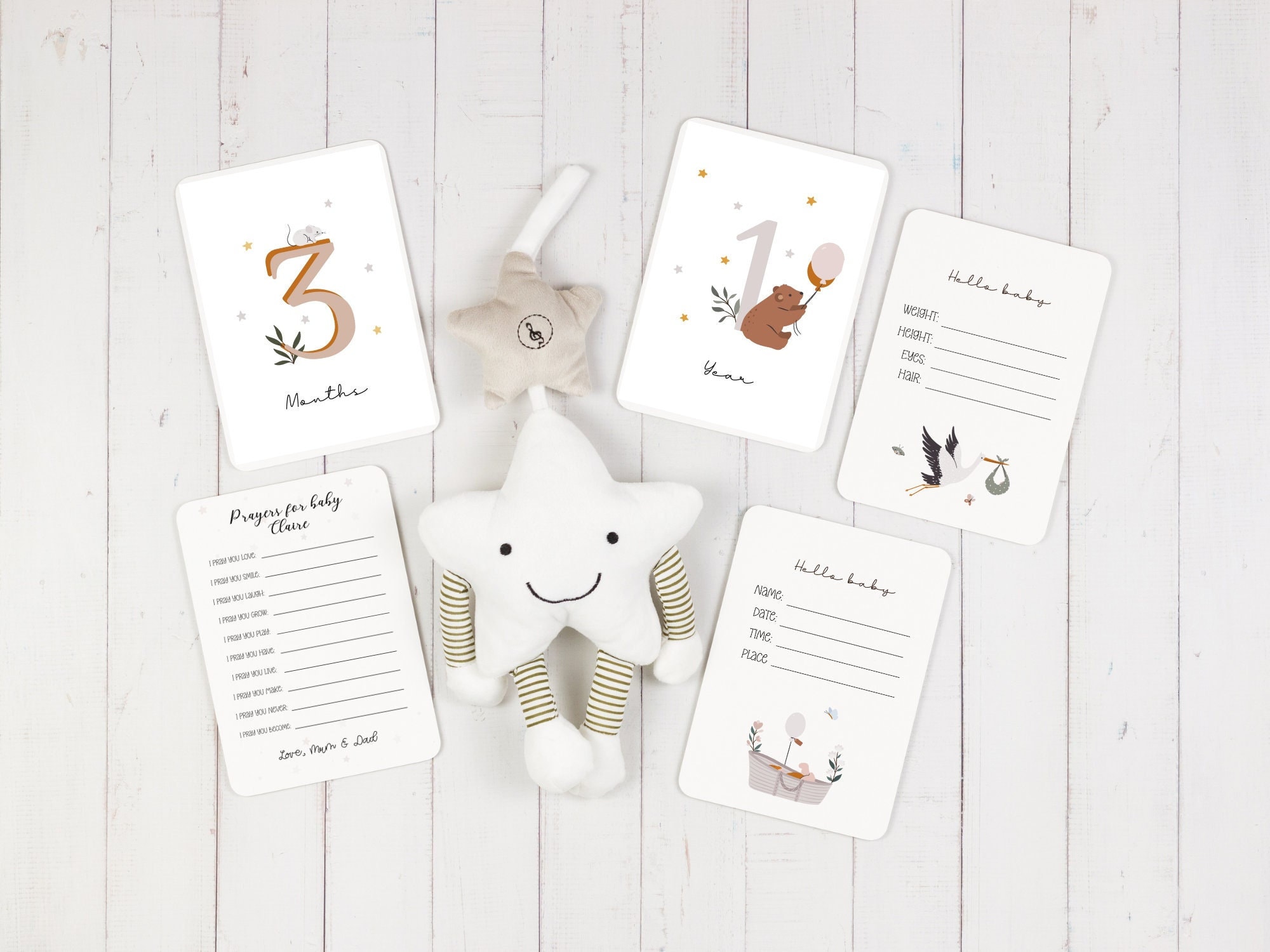 Baby Milestone Cards • Printable Monthly Cards, 'hello Baby' (digital ...
