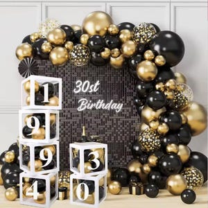 Letras y números personalizables, cajas de globos con letras transparentes para baby shower, primer cumpleaños, cumpleaños, boda, San Valentín, decoración de fiesta