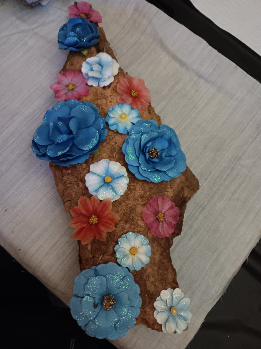 Large Wooden Triangle With Flowers Etsy