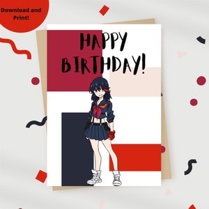 Cartão de aniversário Kill La Kill, cartão kill la kill, cartão kill la kill, cartões kill la kill, aniversário kill la kill, festa kill la kill, ryuko matoi