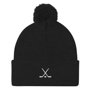 Hockey Stick Embroidered Comfortable Pom-Pom Beanie Hat | Hockey Fan Gift | Hockey Team Gifts