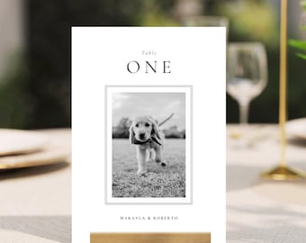 Modern Table Numbers Printable, Simple Table Numbers, Minimalist Wedding Dog Table Number Template Canva, Aesthetic Editable Table Numbers