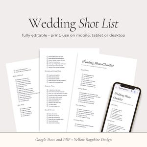 Lista ujęć fotograficznych Google Docs I Szablon listy ujęć ślubnych Lista ujęć ślubnych Lista kontrolna panny młodej Lista kontrolna zdjęć Szablon listy ujęć