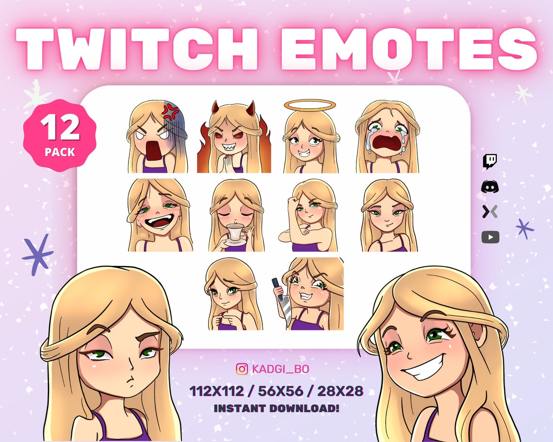 Twitch Emotes for Streaming CUTE BLOND GIRL Emotes Cute Girl - Etsy