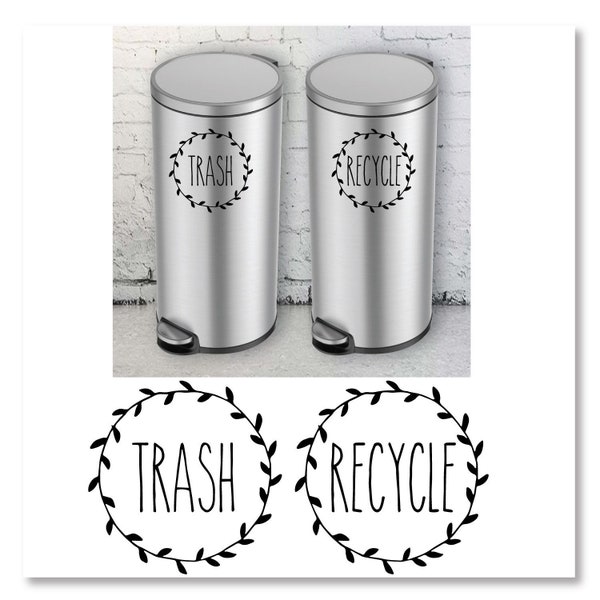 Wreath BoHo Farmhouse Trash and Recycle Vinyl Wall Decal Sticker for Metal, Aluminum, Steel, Plastic Trash Cans Indoor use