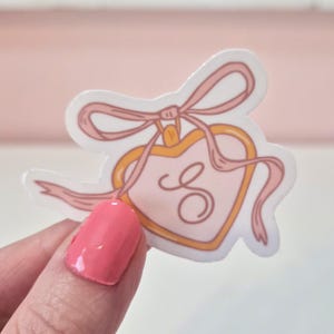 Personalized Coquette Bow Locket Monogram Kindle Sticker, Custom Letter Bookish Sticker, Cute Ereader Sticker, Waterproof - FAST SHIP Pink