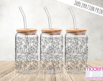 Sublimation Print - Wildflowers Black - Libbey Glass 12oz, 16oz, 20oz Print - Ready to Ship!