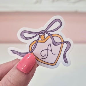 Personalized Coquette Bow Locket Monogram Kindle Sticker, Custom Letter Bookish Sticker, Cute Ereader Sticker, Waterproof - FAST SHIP Purple