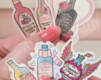 6 Bottles Book Tropes Reading Book Lover Waterproof Sticker: Bookish Kindle Cellphone Decor