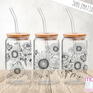 Sublimation Print - Drawn Sunflowers Art - Libbey Glass 12oz, 16oz, 20oz Print - Ready to Ship!