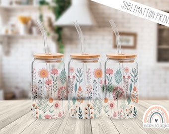 Sublimation Print - Subtle Wildflowers - Libbey Glass 12oz, 16oz, 20oz Print - Ready to Ship!