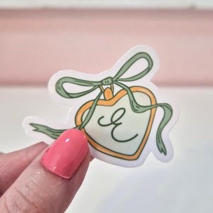 Personalized Coquette Bow Locket Monogram Kindle Sticker, Custom Letter Bookish Sticker, Cute Ereader Sticker, Waterproof - FAST SHIP Green