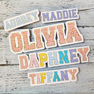 Chenille Name Sticker, Personalized Labels, Preppy Name Stickers, Varsity Name, Waterproof Stickers, Journal Laptop Sticker, Gift- FAST SHIP