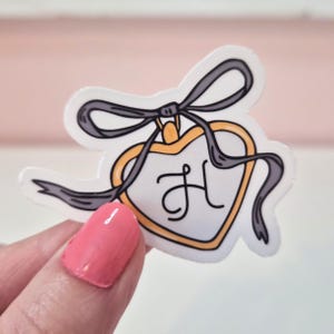 Personalized Coquette Bow Locket Monogram Kindle Sticker, Custom Letter Bookish Sticker, Cute Ereader Sticker, Waterproof - FAST SHIP Black