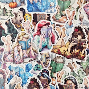 Pajama Princess Book Reading Sticker, Bookish sticker, Kindle Sticker, Book Sticker, Cellphone Sticker, Waterproof - FAST SHIP