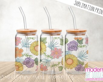 Sublimation Print - Beautiful Colorful Wildflowers - Libbey Glass 12oz, 16oz, 20oz Print - Ready to Ship!