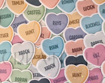 Pegatina personalizada con nombre de caramelo de corazón: vinilo impermeable
