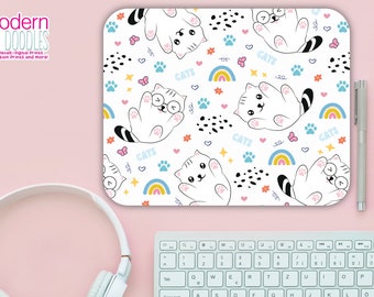 Rainbow Cats Kitty Cute Kawaii Gaming Mouse pad, Computer Keyboard Office Accessories, Cute Office Decor