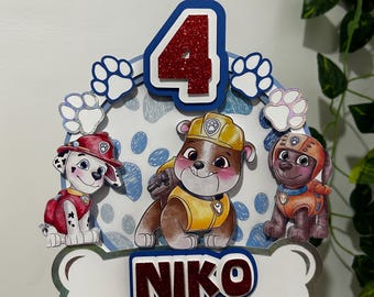 Adorno para pastel con forma de pata / Fiesta de cachorros de la patrulla / Fiesta de cachorros Woof