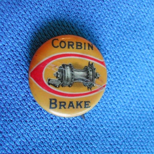 Antique Bicycle Pin back, Corbin Coaster Brake