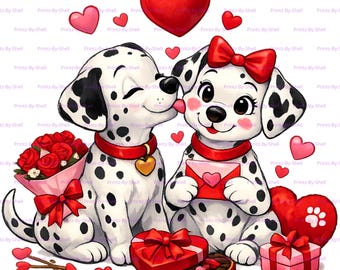 Clipart de San Valentín dálmata / Ilustración de amor de cachorro adorable / Fondo transparente / Sublimación e impresión / Descarga digital