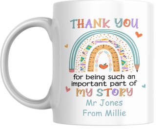Taza personalizada de agradecimiento para profesores, regalo personalizado, taza de fin de curso, impresión a doble cara de 325 ml, regalo de agradecimiento para auxiliares docentes