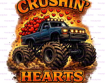Camión monstruo aplastante de corazones PNG / Arte de camión de San Valentín / Camión todoterreno de amor / Descarga digital 300 DPI