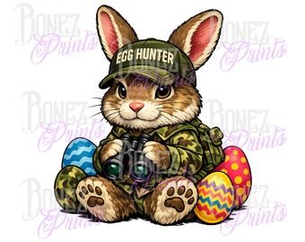 Conejito de Pascua camuflado PNG, Diseño de Pascua para cazador de huevos, Descarga digital de 300 DPI, Diseño de camiseta de Pascua, Sublimación PNG, Clipart imprimible