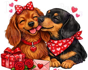 Perros de San Valentín PNG, Diseño de sublimación, Amor de cachorro PNG, Clipart de pareja de perros, Diseño de camiseta de San Valentín, PNG transparente de 300 ppp