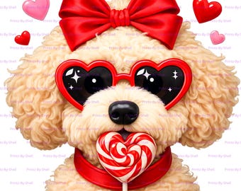 Perro de San Valentín PNG / Cachorro con gafas de corazón / Sublimación PNG / Fondo transparente de 300 DPI / Descarga instantánea
