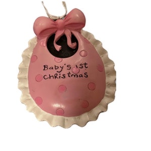 Baby Bibl / Pink ( First Christmas ) Personalized Christmas Ornament